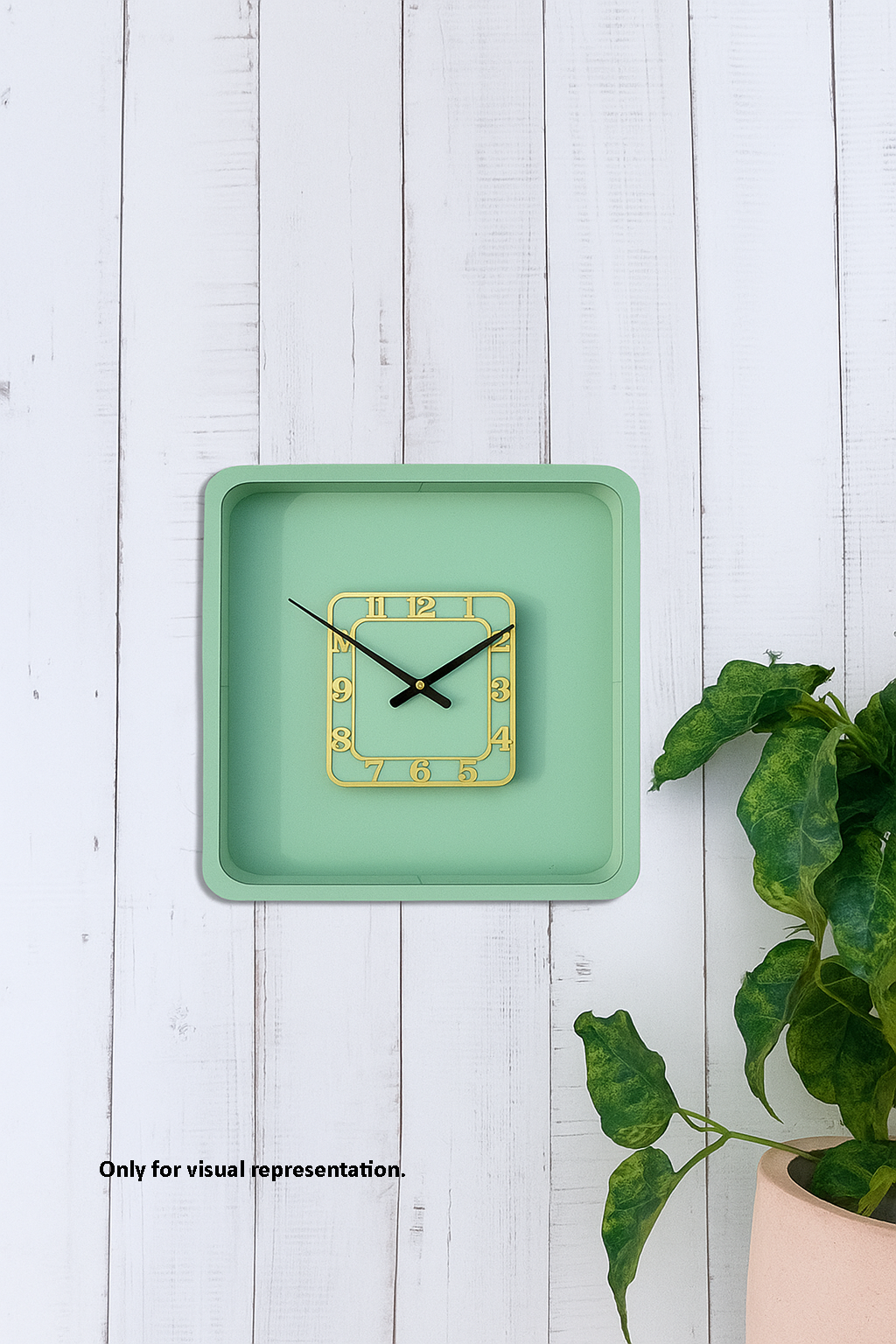 Modern square MDF wall clock with hollow numbers and black hands