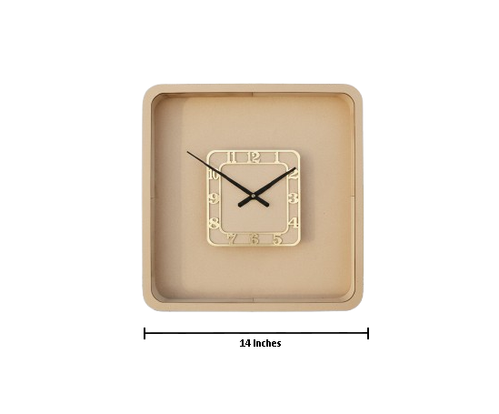 Beige square Shadow wall clock with black hands on a white background