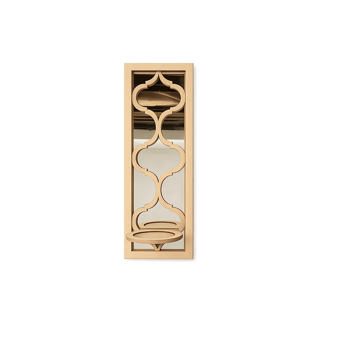 DIY MDF Moroccan Wall Sconce Mirror Shelf for Decor laser cut MDF wall shelf base for painting, decoupage and DIY customization.