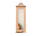 Unpainted MDF wall-mounted DIY sconce with tall mirror panel, decorative top carving, and round tealight candle holder for minimalist home decor and craft painting