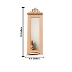 Unpainted MDF wall-mounted DIY sconce with tall mirror panel, decorative top carving, and round tealight candle holder for minimalist home decor and craft painting with size