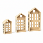 set of 3 DIY MDF House Shape Wall Shelf Set for Decor & Craft laser cut MDF wall shelves for painting, decoupage and DIY decoration.