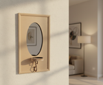 Unpainted MDF wall-mounted DIY sconce with oval mirror panel, metal hook detail for home decor and craft painting.