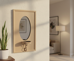 Unpainted MDF wall-mounted DIY sconce with oval mirror panel, metal hook detail for home decor and craft painting.