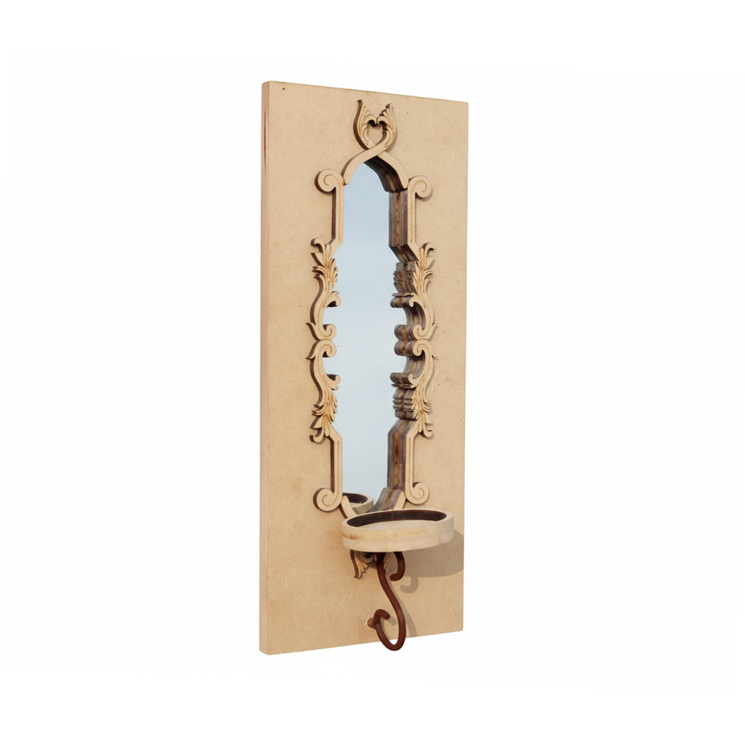 DIY MDF Royal Carved Wall Mirror Sconce Shelf Decor laser cut MDF wall shelf base for painting, decoupage and DIY decoration.