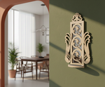 Unpainted MDF wall-mounted DIY sconce with ornate carved mirror frame and round tealight candle holder for elegant home decor and craft painting.
