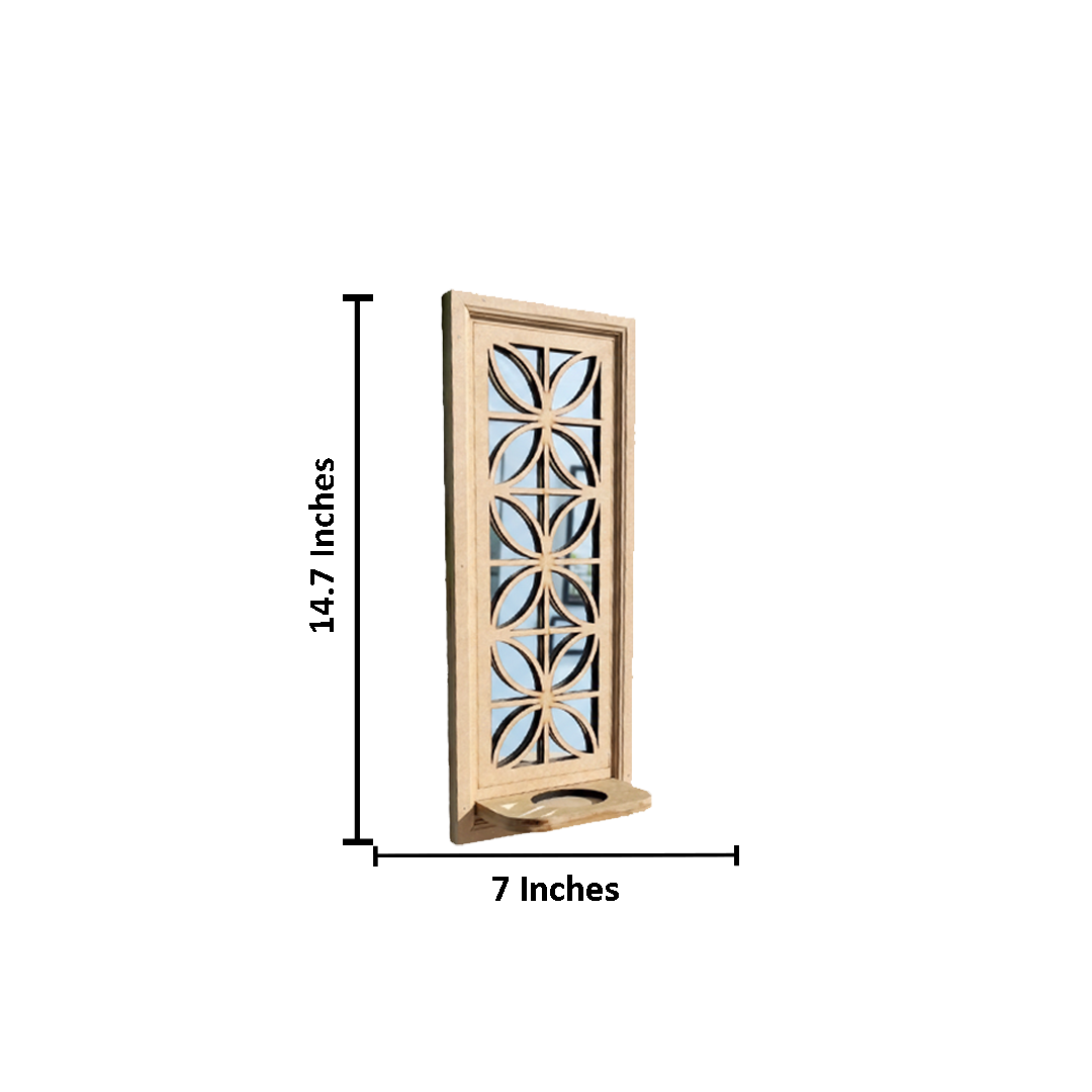DIY MDF Geometric Wall Mirror Sconce Shelf for Decor laser cut MDF wall shelf base for painting, decoupage and DIY decoration with size.