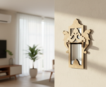 Unpainted MDF wall-mounted DIY sconce with ornate peacock carved mirror frame and decorative panel for traditional home decor and craft painting.