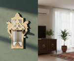 Unpainted MDF wall-mounted DIY sconce with ornate peacock carved mirror frame and decorative panel for traditional home decor and craft painting.