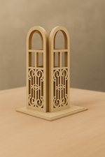 MDF carved arch lantern with tall arched panels and intricate cutout design –  decorative candle holder for home and festive décor