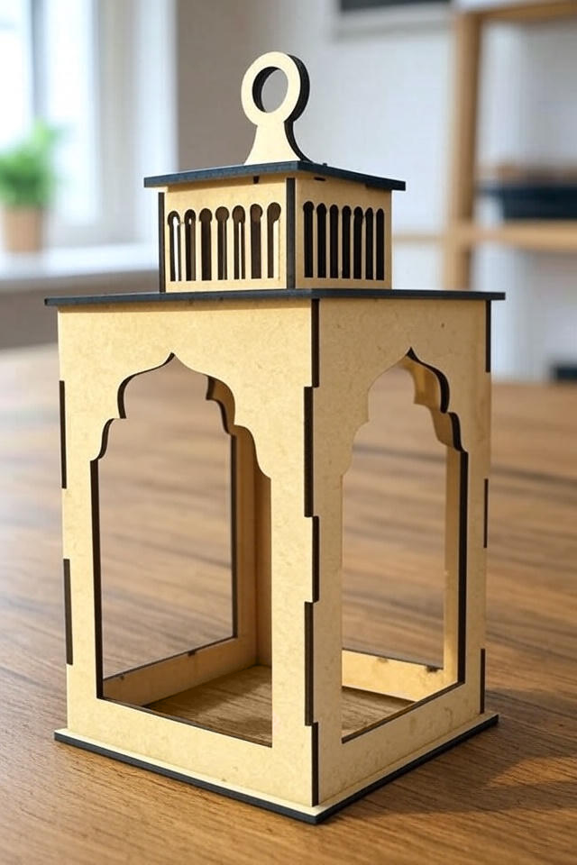 MDF traditional lantern with arch cutouts and ring handle –  decorative candle holder for festive and home décor