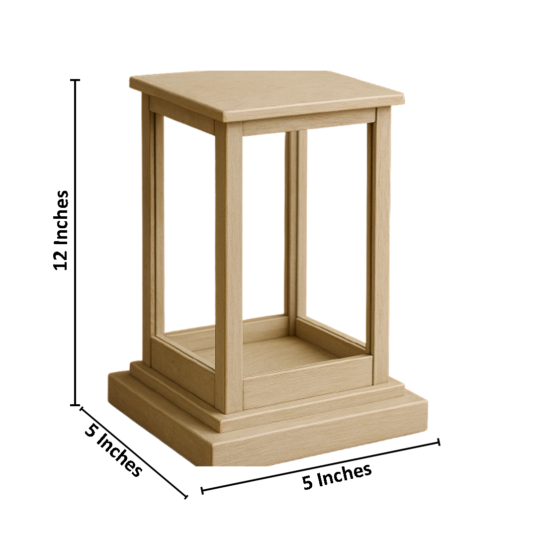 mdf table lantern with dimensions labeled on a white background