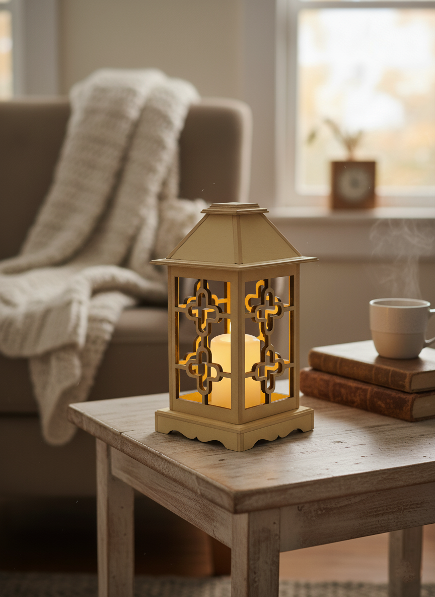 MDF Lantern Home Décor Piece with LED Candle for Living Room