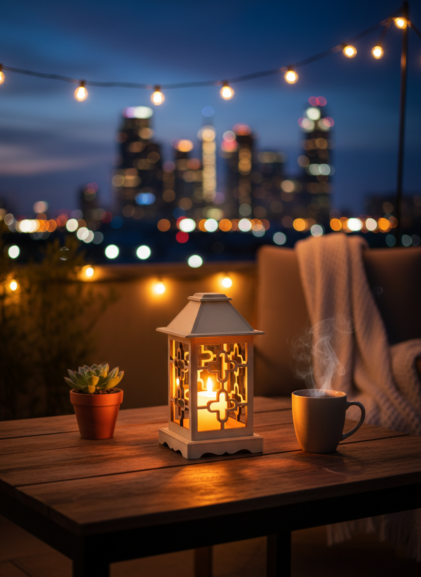 MDF Lantern with Warm Glow – Perfect for Festive Ambience