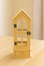 MDF house-shaped lantern with pitched roof, window cutouts, latch door, and drawer – wooden finish candle holder for festive and home décor