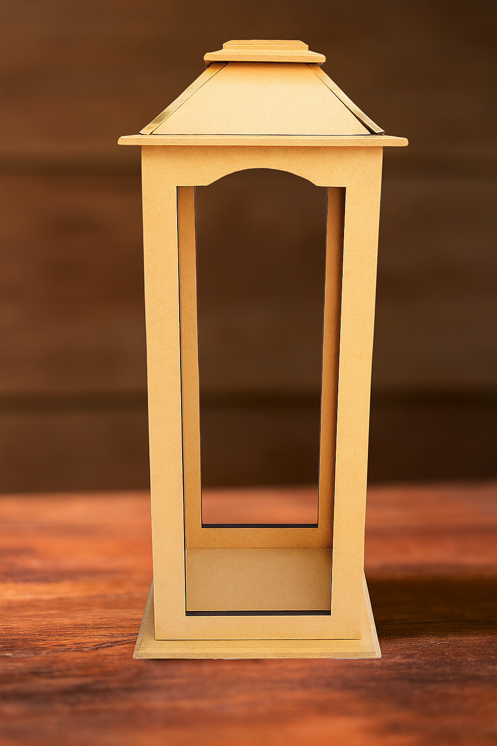 Tall MDF lantern with open frame and pyramid top –decorative candle holder for festive and home décor
