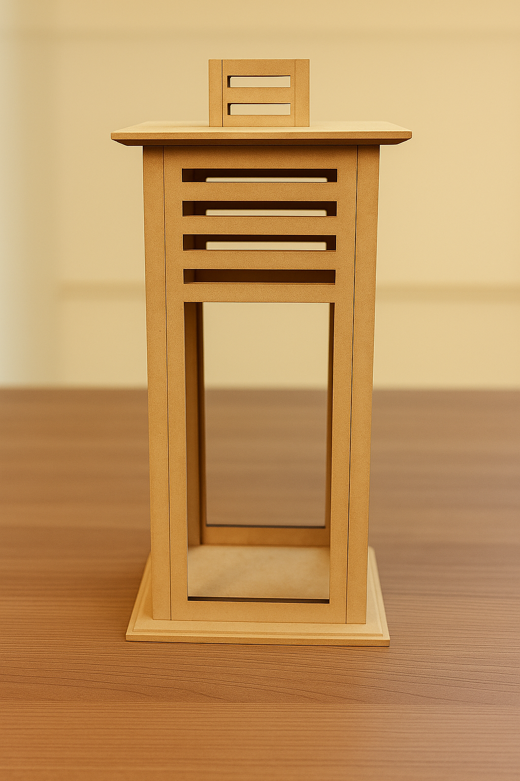 MDF modern lantern with minimalist tall design and horizontal cutout top –  candle holder for contemporary and festive décor