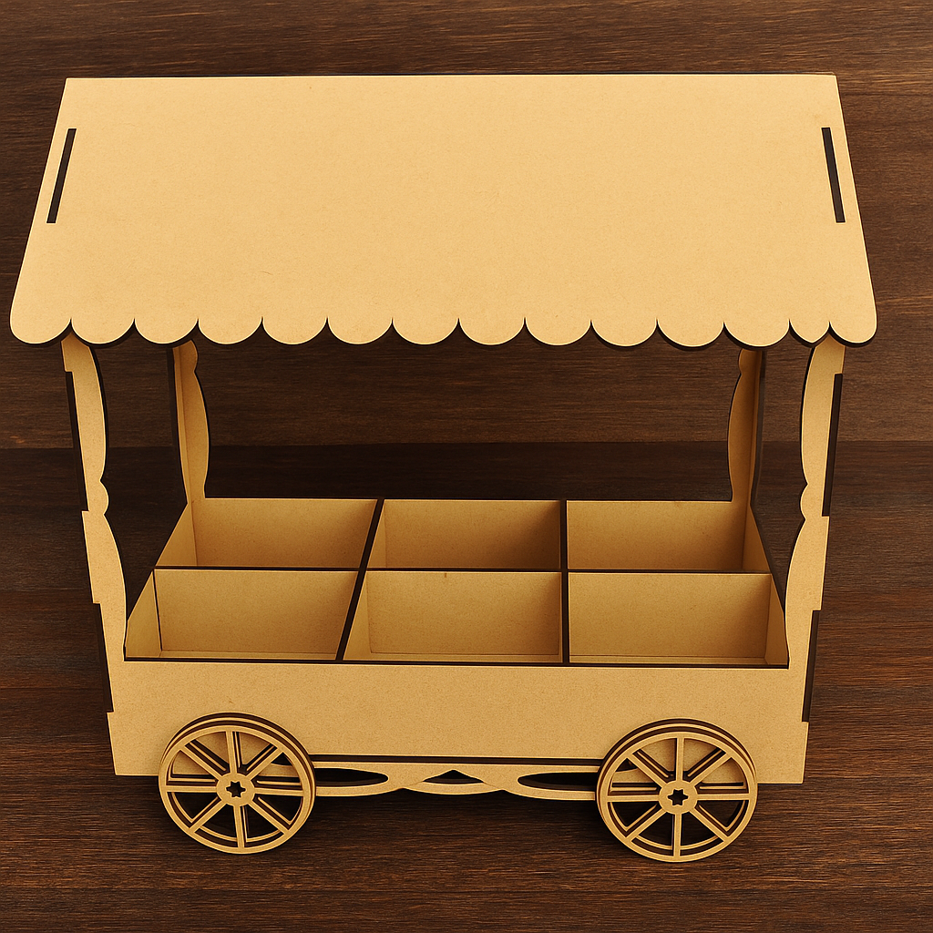 MDF display cart with canopy and 6 compartments for DIY crafts and décor