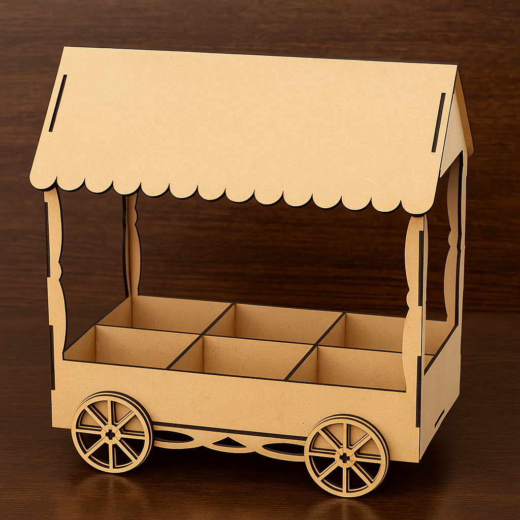 MDF display cart with canopy and 6 compartments crafts and décor