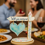 MDF heart sign board with Will you marry me text, hand painted for proposal setup