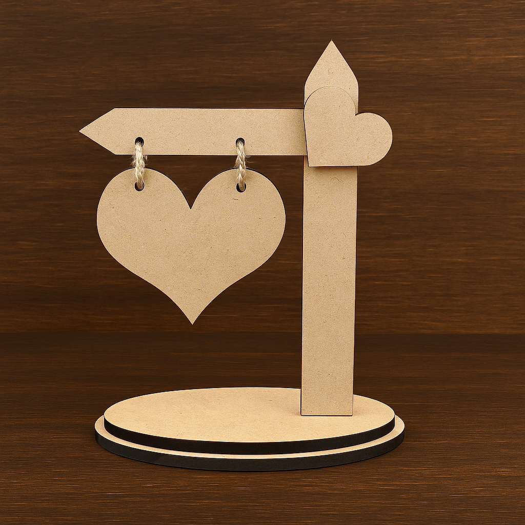 MDF heart hanging stand on oval base – ready-to-use romantic home and event décor