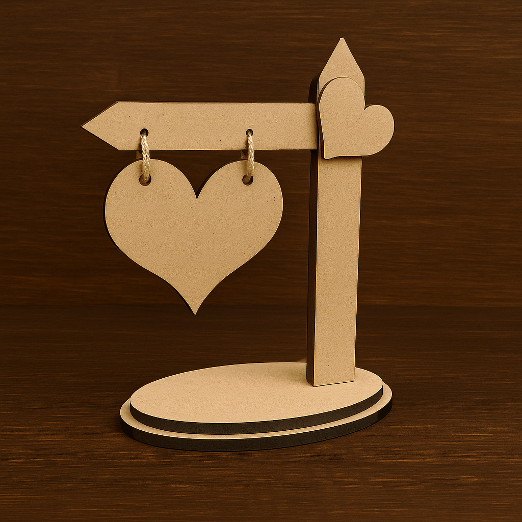 MDF heart hanging stand on oval base – ready-to-use romantic home and event décor