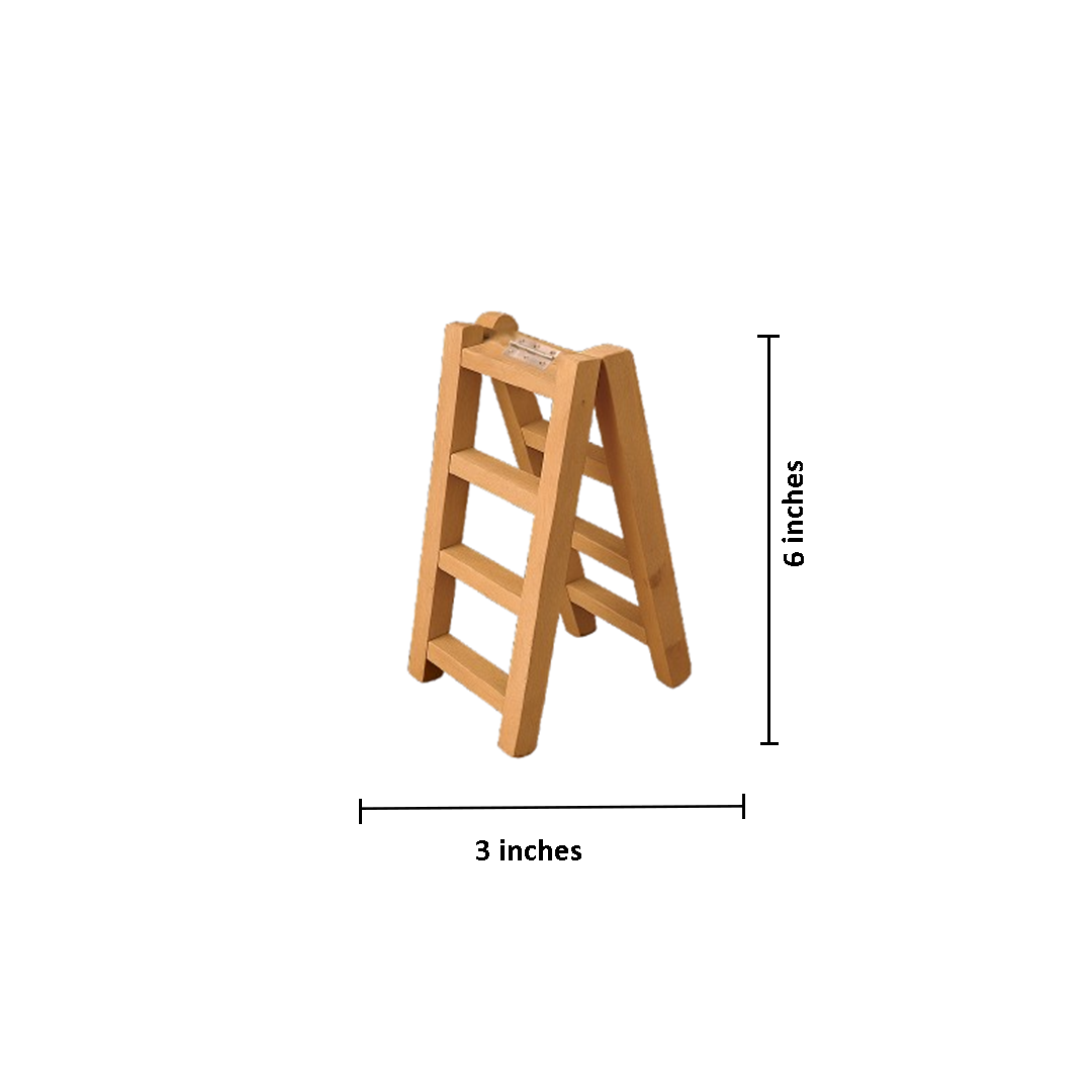 Wooden step ladder with dimensions on a white background