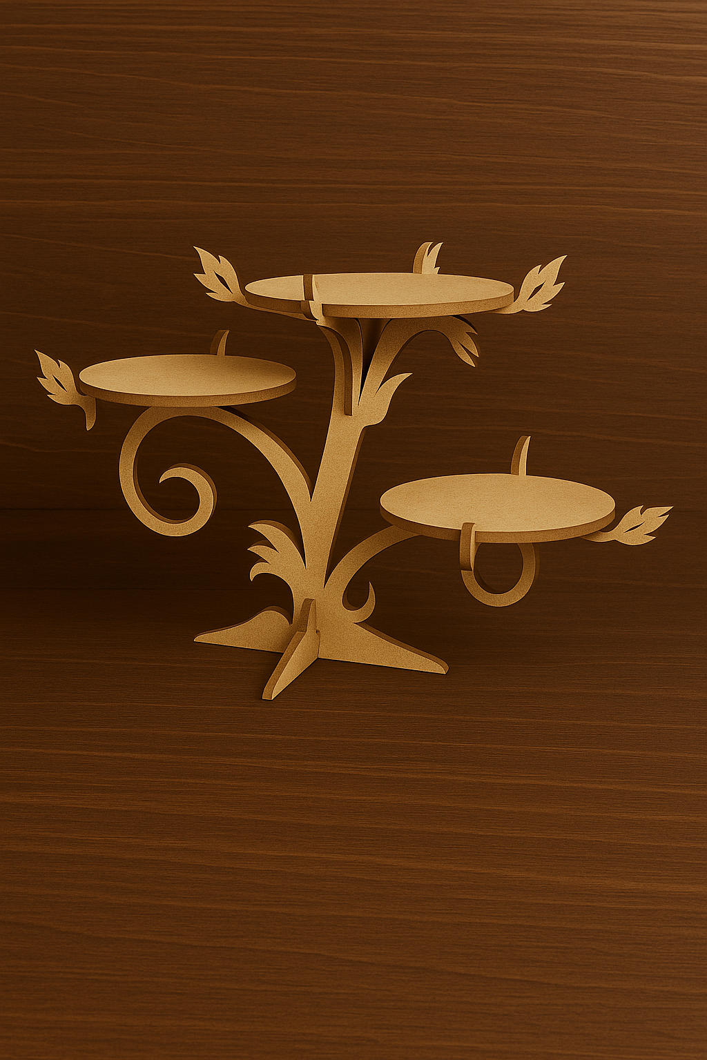MDF floral 3-tier bakery display stand with curved design – elegant cupcake 
