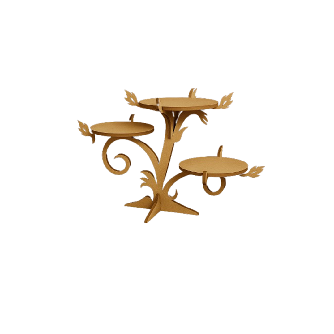 MDF floral 3-tier bakery display stand with curved design – elegant cupcake 