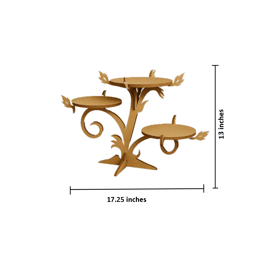 MDF floral 3-tier bakery display stand with curved design – elegant cupcake with size