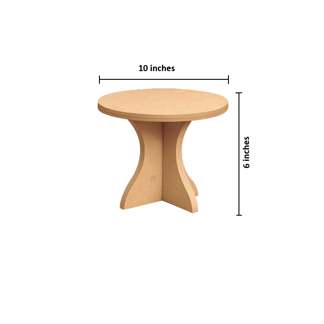 MDF round bakery base stand with curved legs – elegant cake and dessert display with size