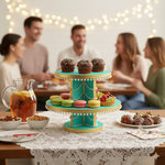 Elegant MDF 2-tier cupcake stand painted teal with gold and pearl accents for celebrations
