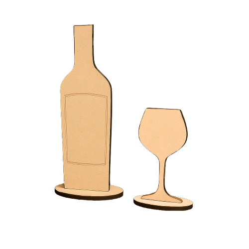 Unpainted MDF wine bottle and glass cutout set for DIY painting and table decoration