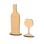 Unpainted MDF wine bottle and glass cutout set for DIY painting and table decoration
