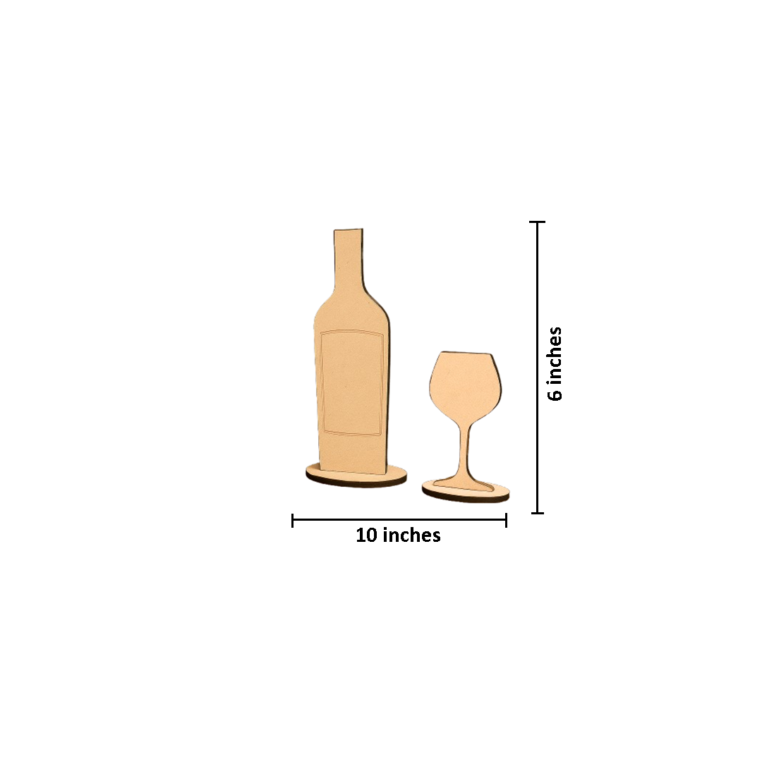  MDF wine bottle and glass cutout set for DIY painting and table decoration 
with size