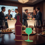 Hand-painted MDF wine bottle and glass centerpiece at formal dinner or cocktail party