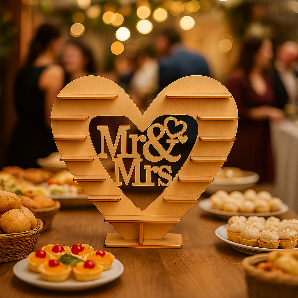 MDF Mr & Mrs heart-shaped cupcake stand for wedding dessert table decoration