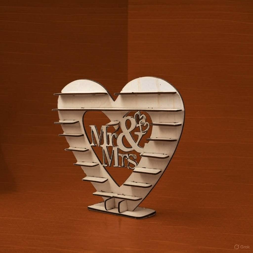 MDF heart-shaped Mr & Mrs cake stand with multiple ledges