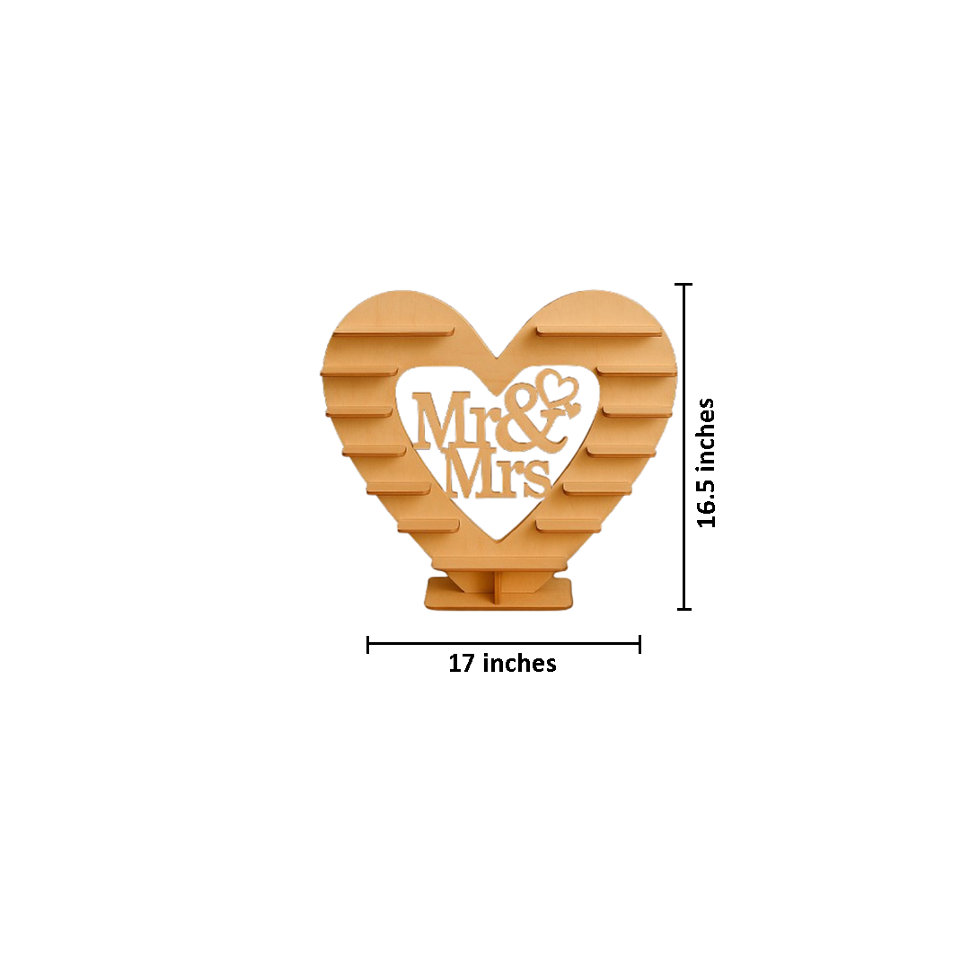 MDF heart-shaped Mr & Mrs cake stand with multiple ledges for cupcakes with size