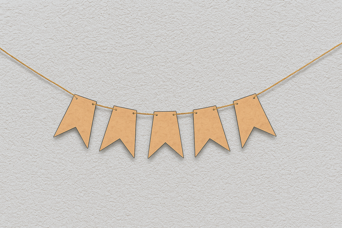 Blank MDF Hanging Bunting Banner with 5 Flags for DIY Party and Home Decoration