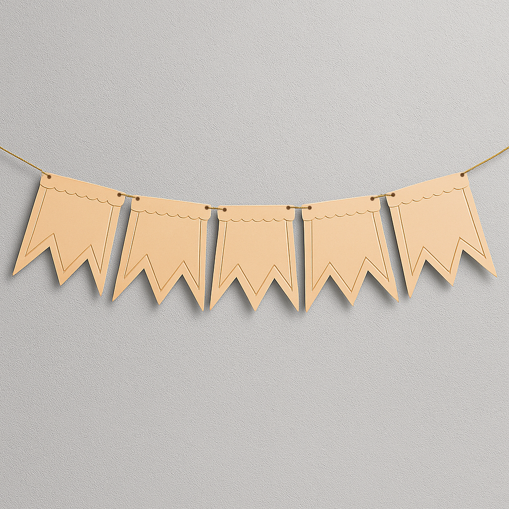 MDF hanging bunting set with scalloped edge flags, pre-drilled holes