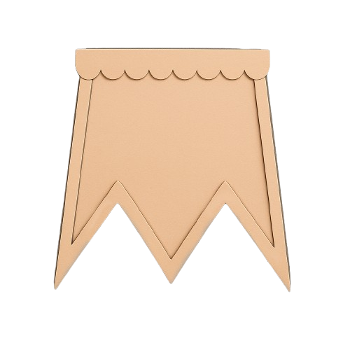 Beige MDF banner with scalloped edge on a white background