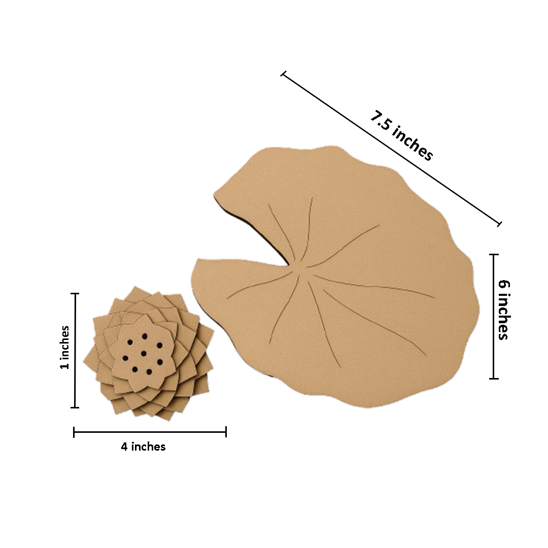 Eco-friendly MDF lotus incense stick holder and leaf base for home decor.
with size