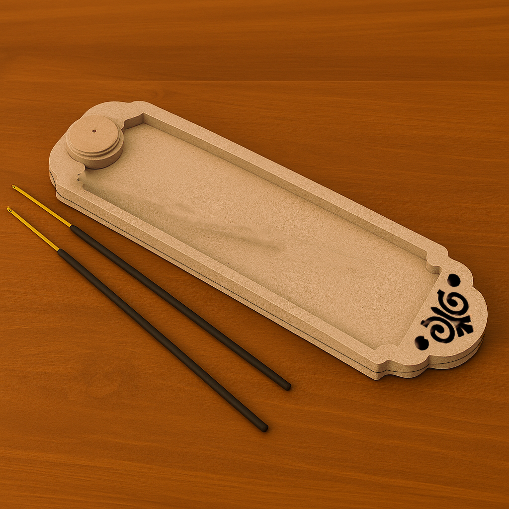  MDF incense stick holder with decorative cutwork tray, shown with incense sticks for modern home fragrance.