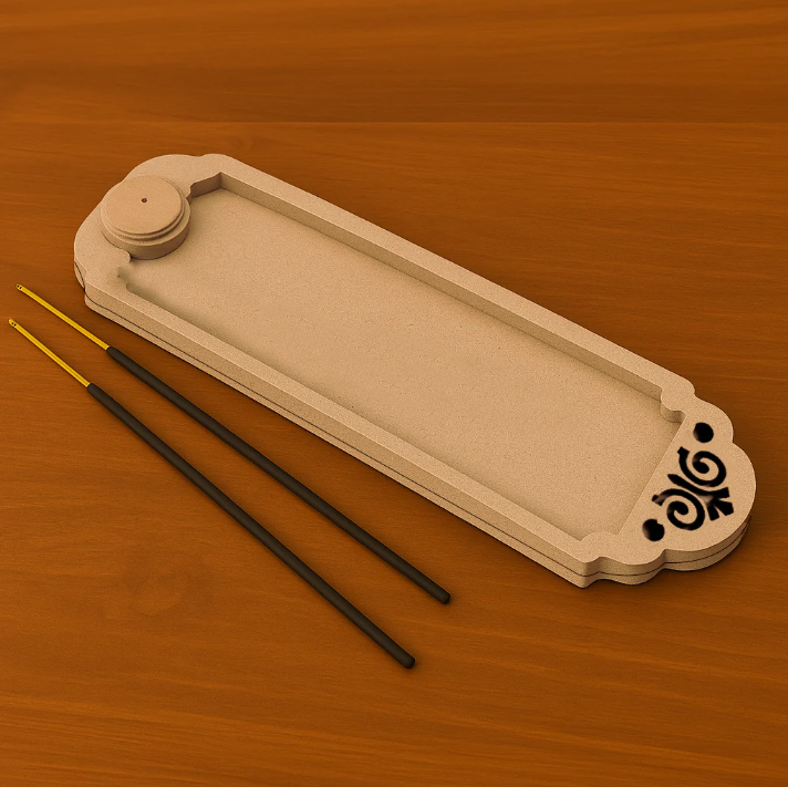 MDF agarbatti holder with lit incense stick, 