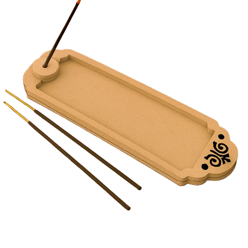  MDF incense stick holder with decorative cutwork tray, shown with incense sticks for modern home fragrance.