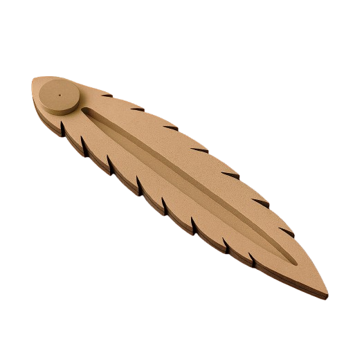 Feather-shaped MDF incense stick holder with ash catcher slot