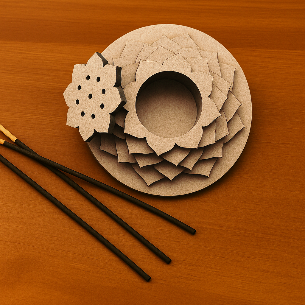 Layered lotus MDF incense stick holder with intricate petal design