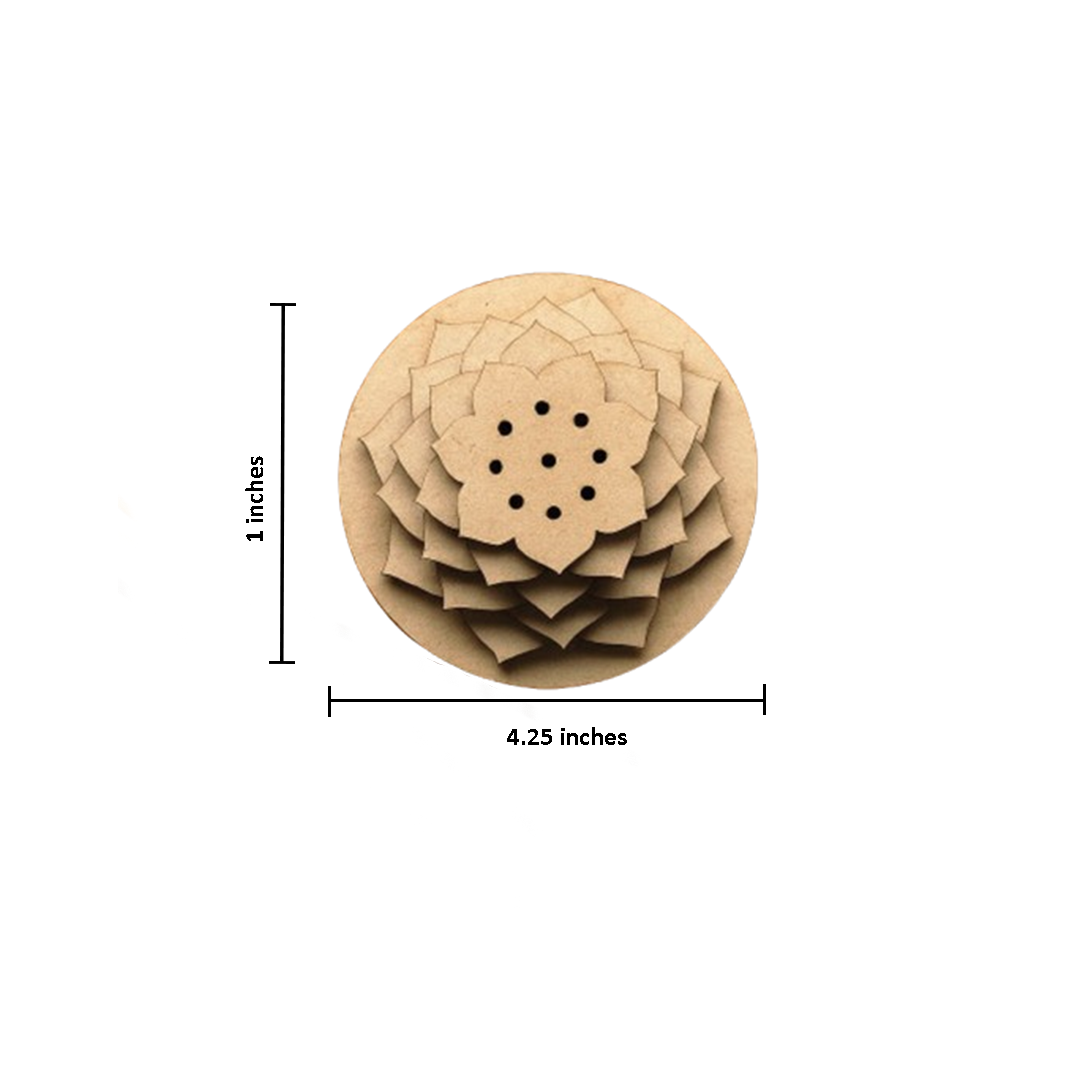 Layered lotus MDF incense stick holder with intricate petal design with size