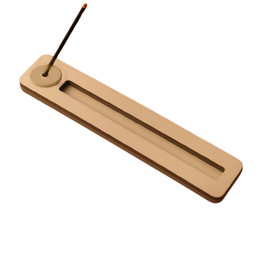 Minimalist MDF incense stick holder tray with slot and circular stick stand